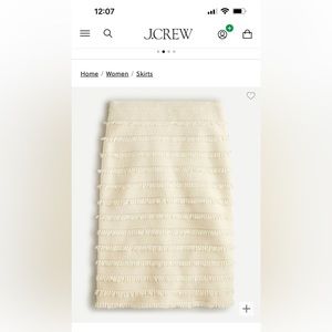 J Crew Cream Fringe Pencil Skirt , Size Small, NWT